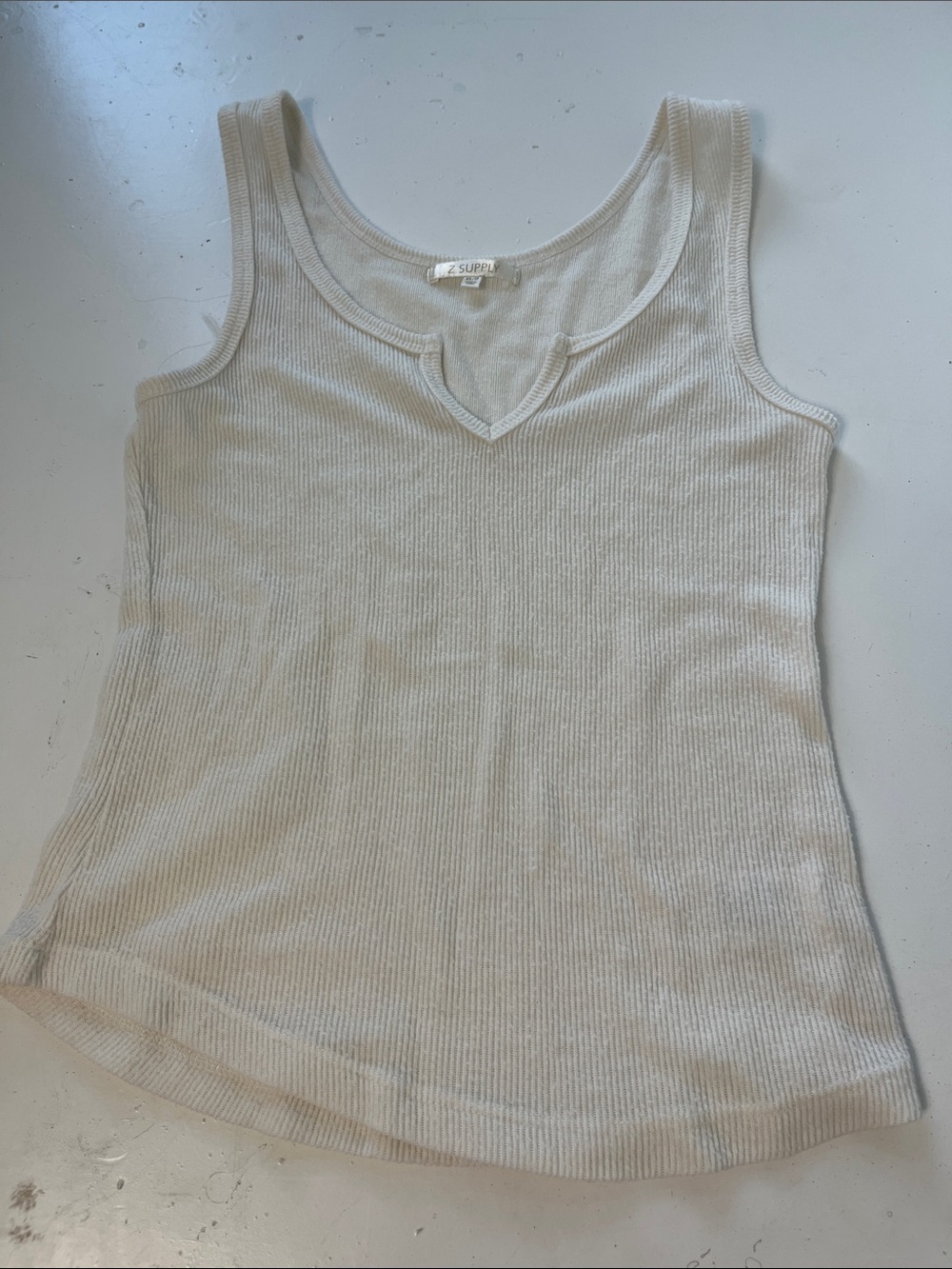 Z Supply XS Cream Sleeveless V Neck Basic Ribbed Tank Top